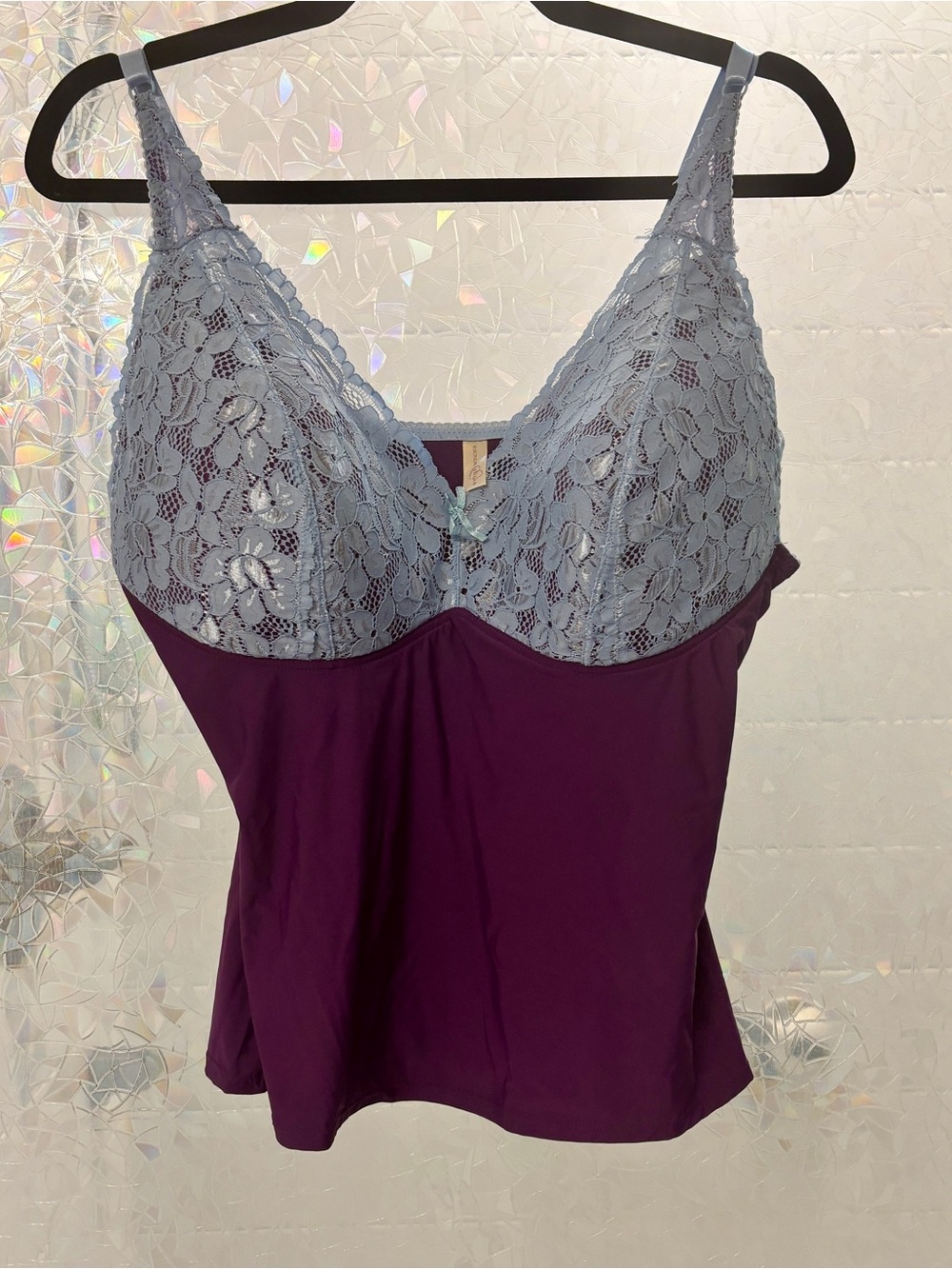 Rhonda Shear Purple Tank with Light Blue Lace Cups